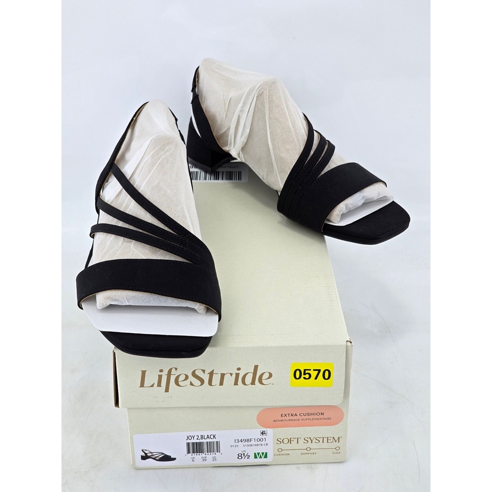 LifeStride Joy 2 Sandal Womens 8.5W Black Strappy Block Heel - Excellent